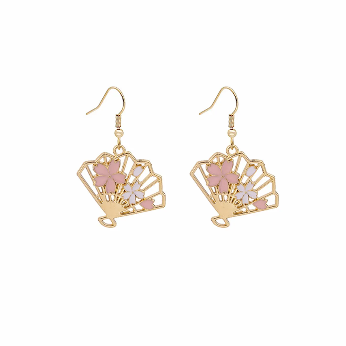 Enamel & 18K Gold-Plated Flower Fan Drop Earrings