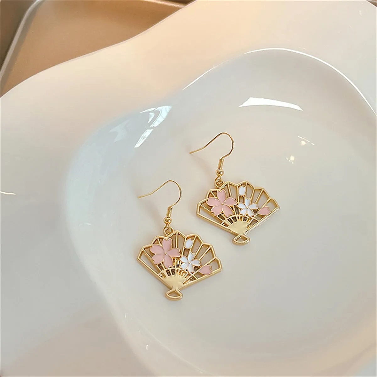 Enamel & 18K Gold-Plated Flower Fan Drop Earrings