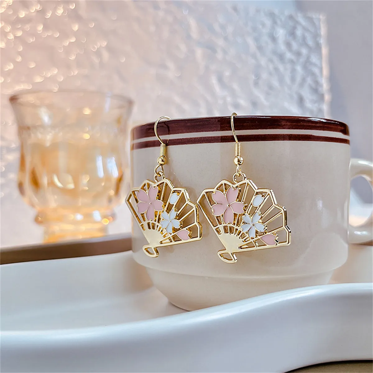 Enamel & 18K Gold-Plated Flower Fan Drop Earrings