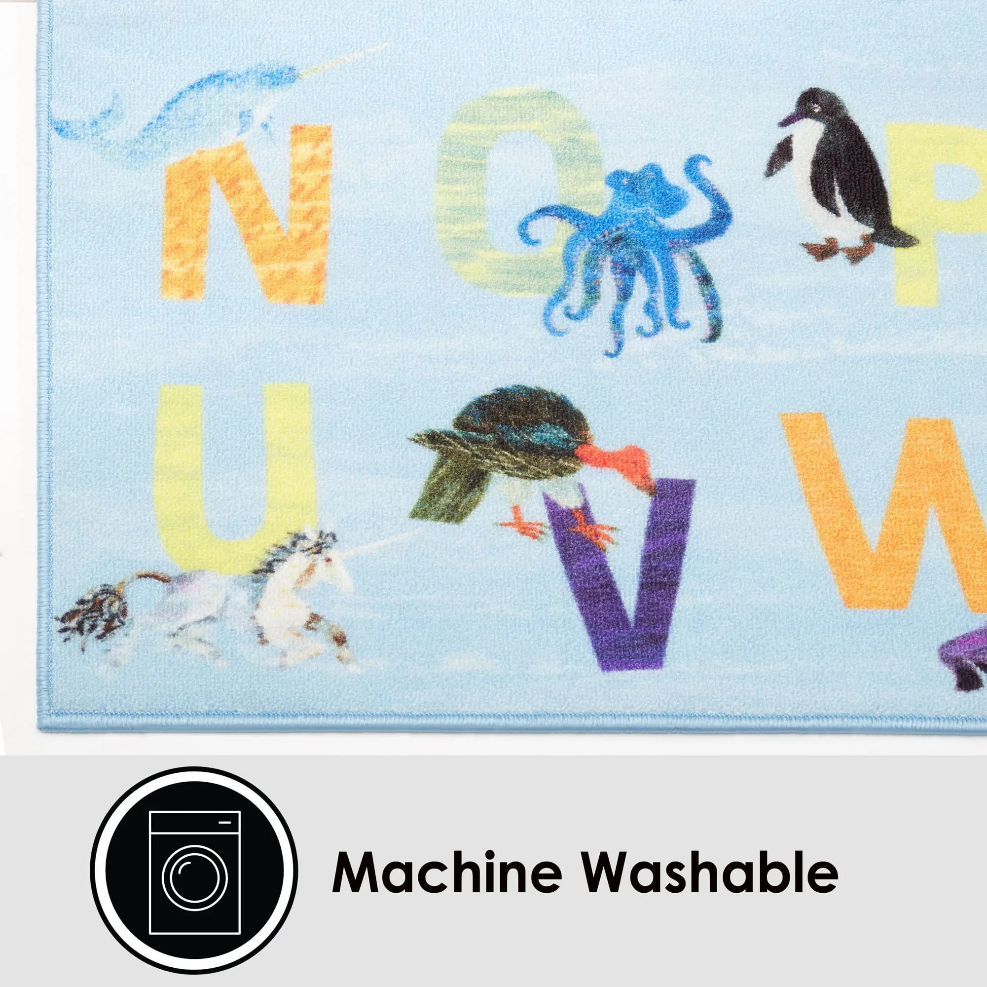 Eric Carle Elementary Alphabet Kids Machine Washable Area Rug