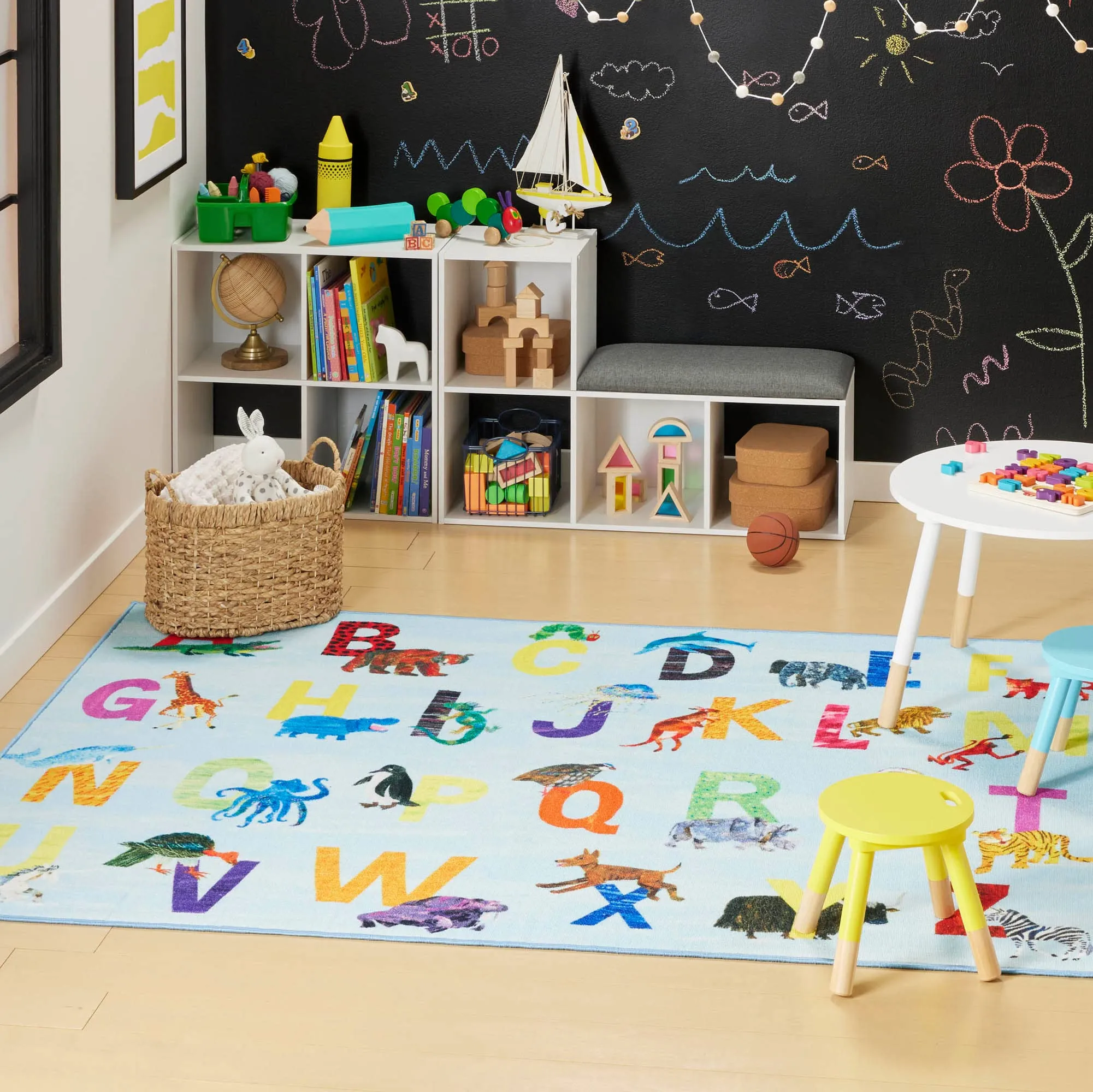 Eric Carle Elementary Alphabet Kids Machine Washable Area Rug