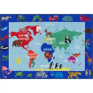 Eric Carle Elementary World Map Kids Machine Washable Area Rug