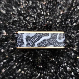 Fossilized Black Brain Coral & Brass Ring - Size 12.5