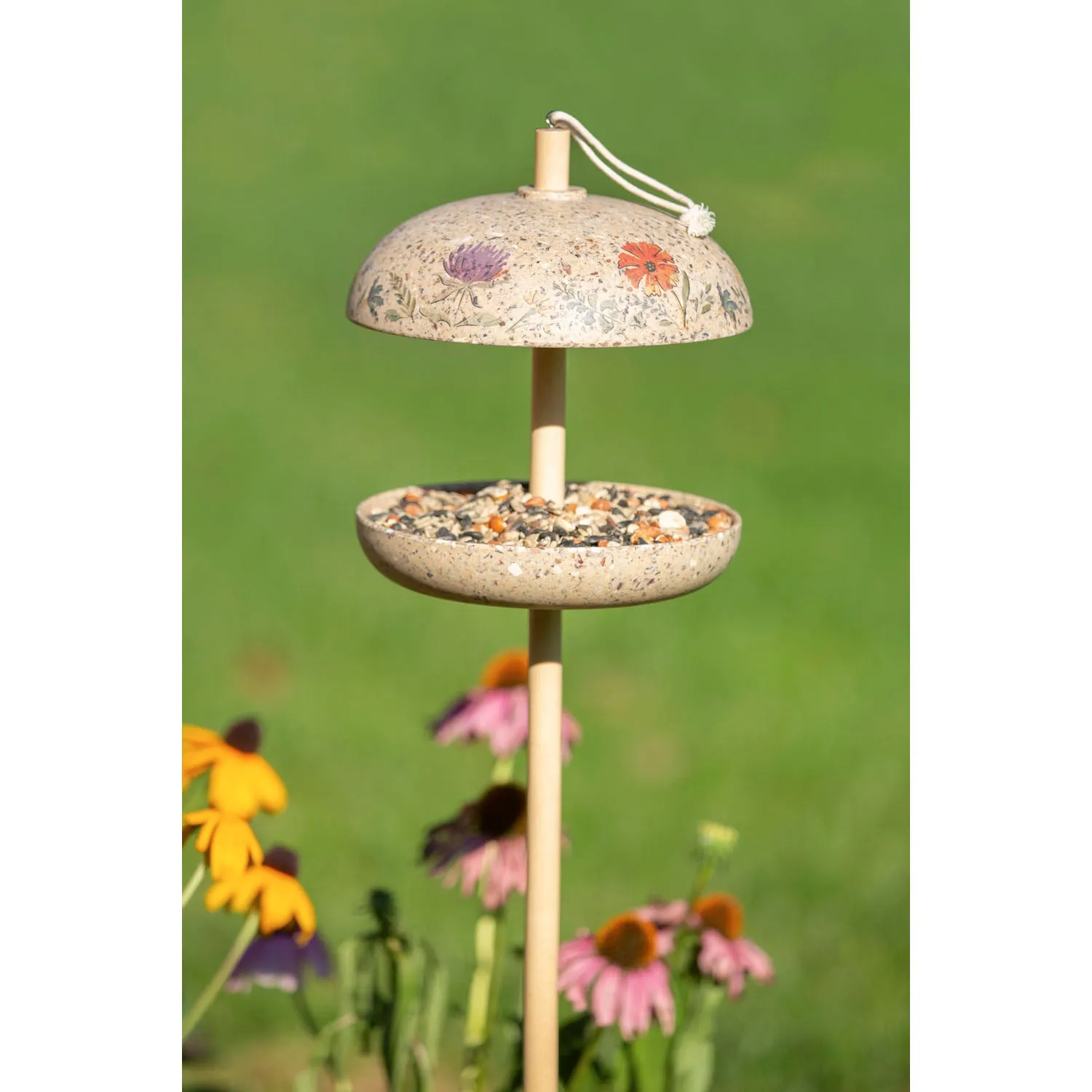 Full Circle Eco Conscious Staked/Hanging Bird Feeder with Wild Flower Decal,2bf7089