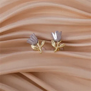 Gray Enamel & 18K Gold-Plated Tulip Stud Earrings
