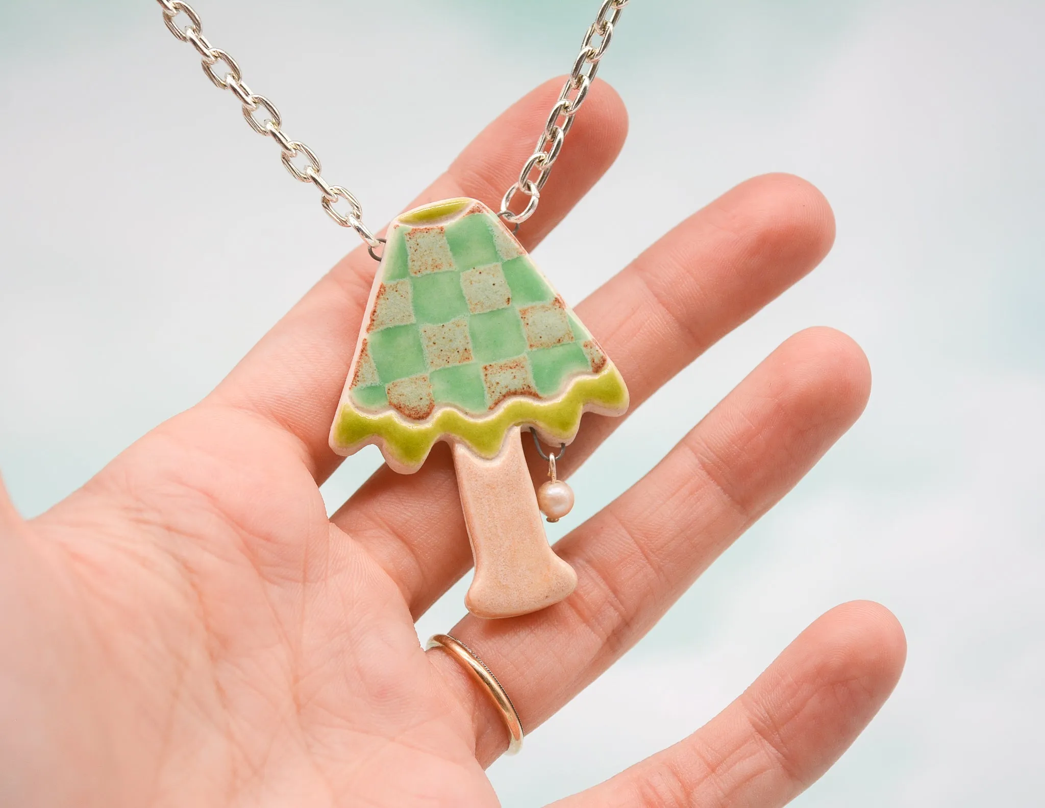 Green Checker Lamp Necklace