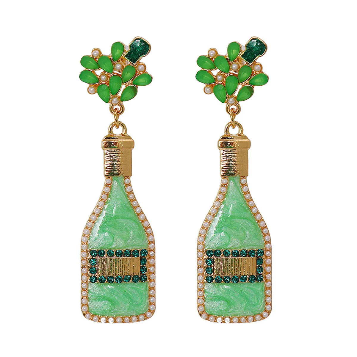 Green Crystal Popping Champagne Drop Earrings