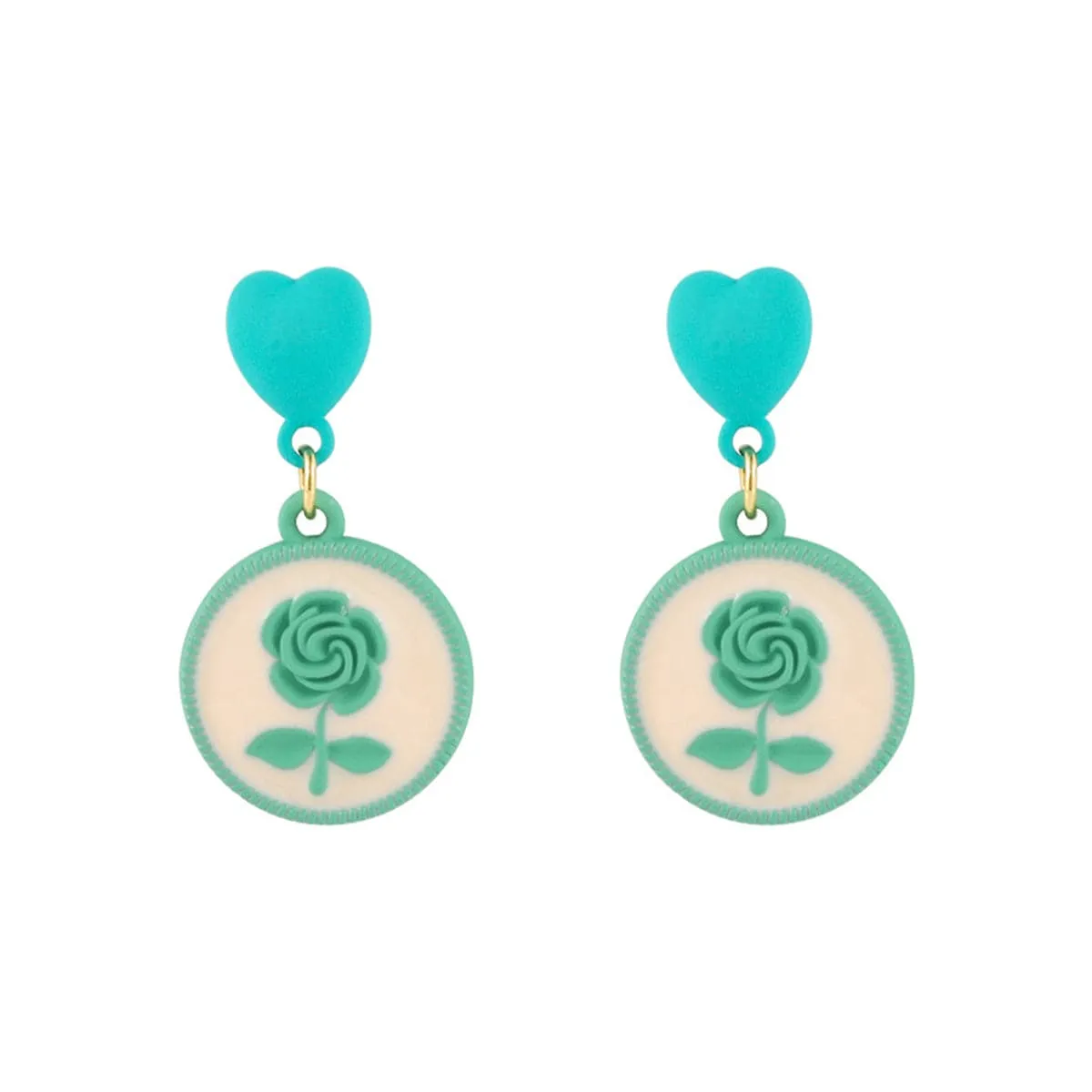 Green Enamel & 18K Gold-Plated Floral Disc Drop Earrings