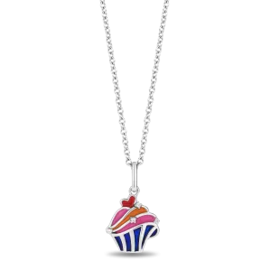 Hallmark Fine Jewelry Sterling Silver and Enamel Cupcake Necklace with Accent Diamonds