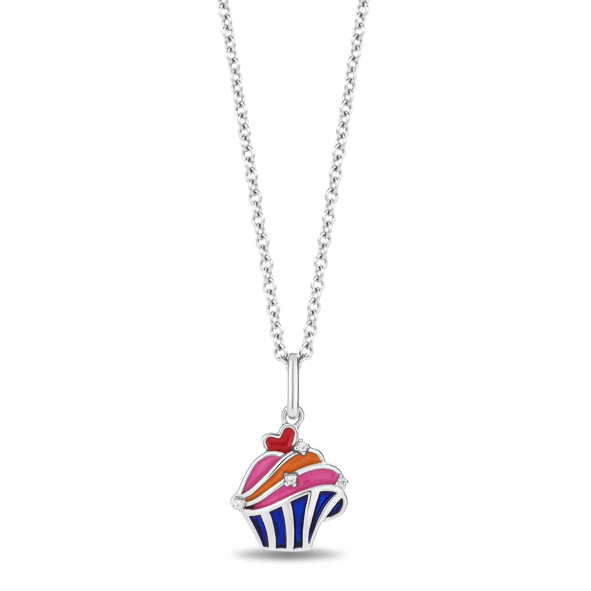 Hallmark Fine Jewelry Sterling Silver and Enamel Cupcake Necklace with Accent Diamonds
