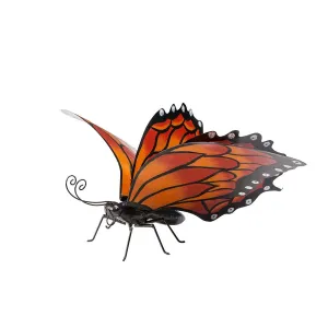 Hand-Painted Orange Metal Monarch Butterfly Outdoor Sculpture, 25"x6.5"x17.5"inches