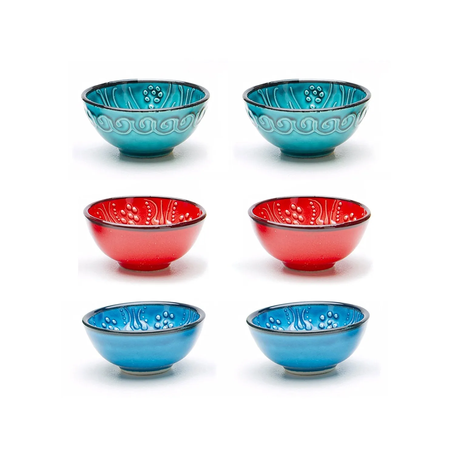 Handmade Ceramic Bowls Set of 6 Multicolour 8cm