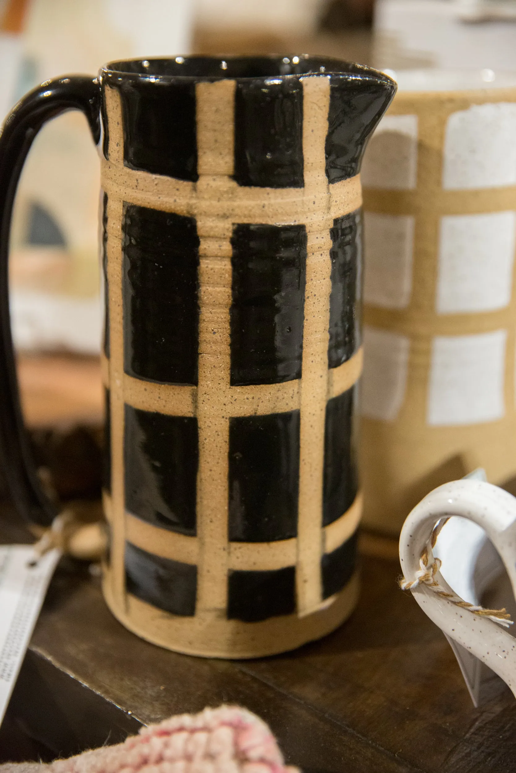 Handmade Ceramic Gridded Black Pitcher