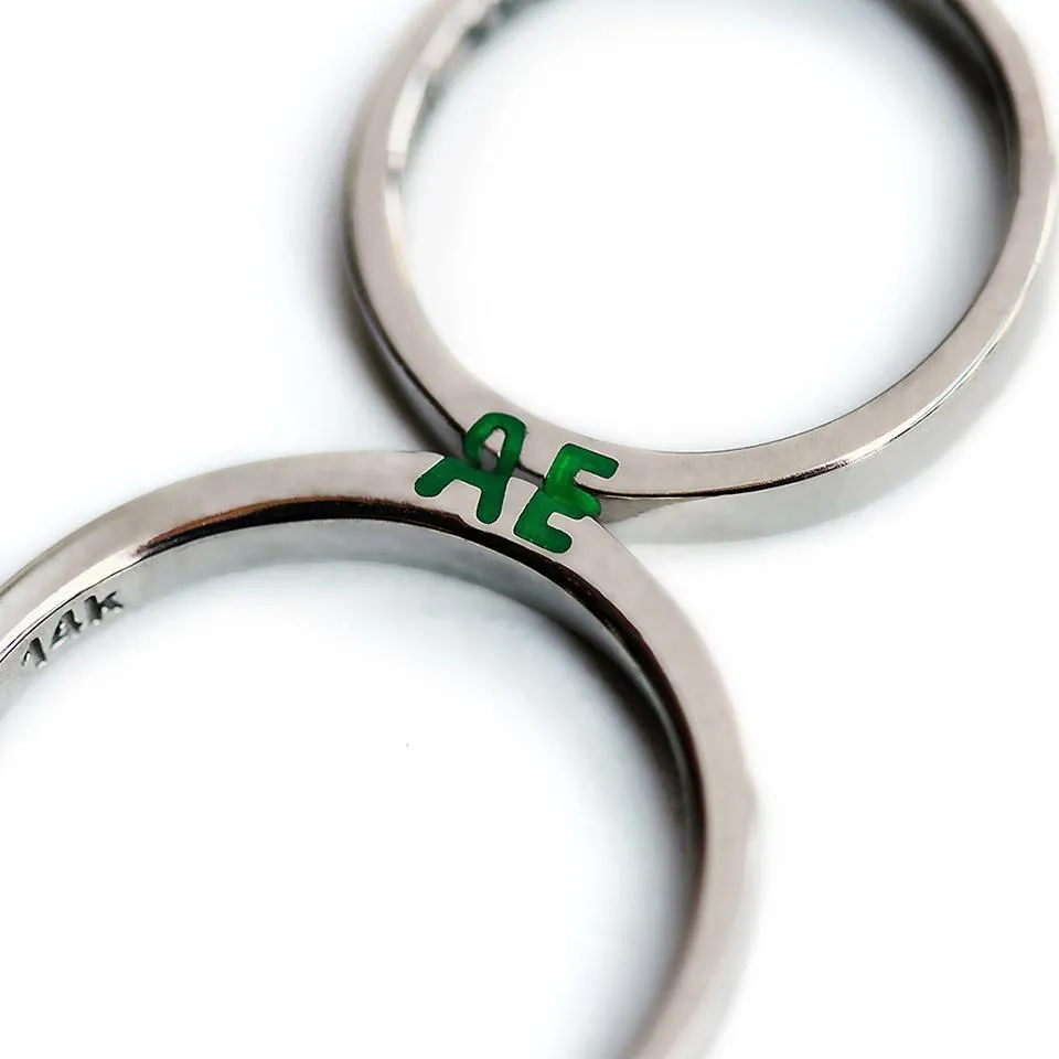 Handmade ring set with green initials