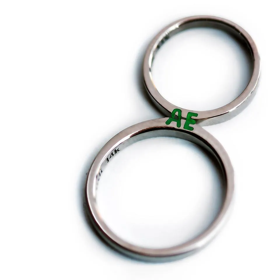 Handmade ring set with green initials