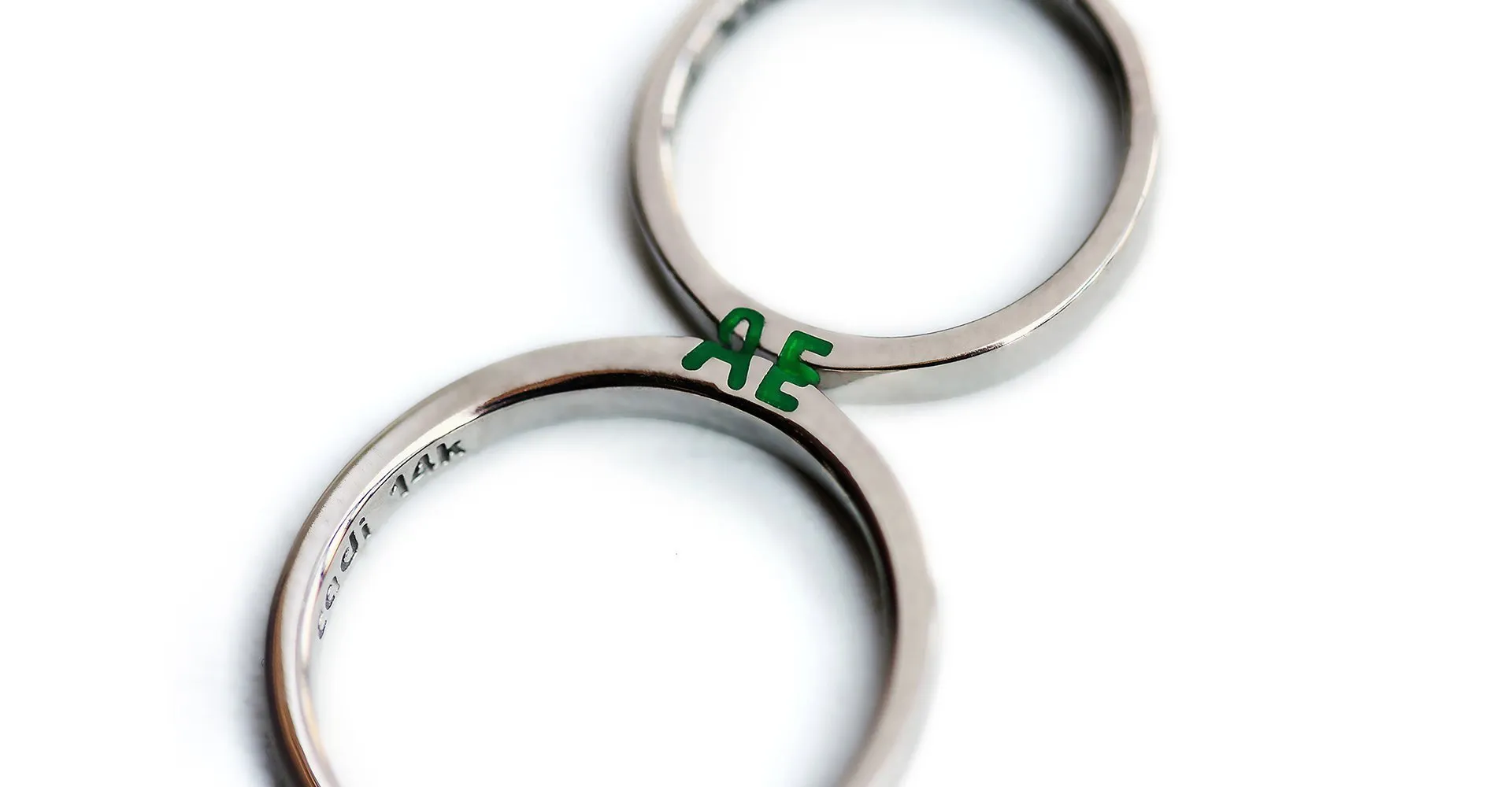 Handmade ring set with green initials
