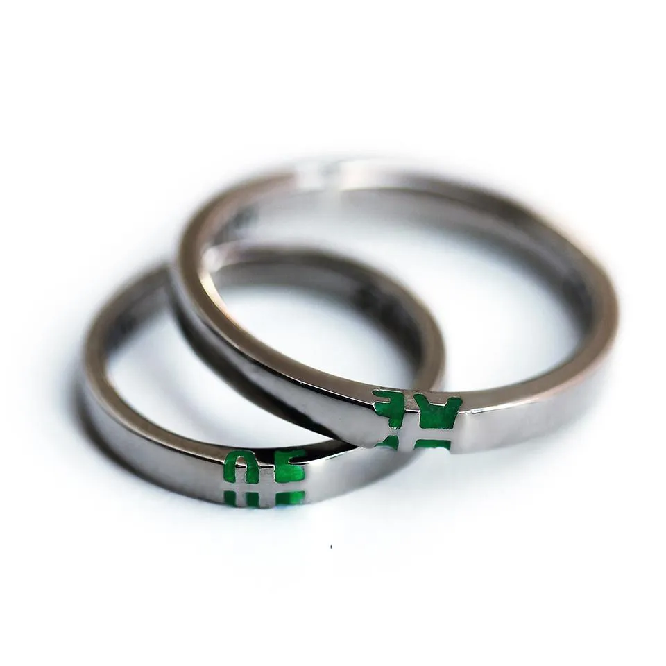 Handmade ring set with green initials