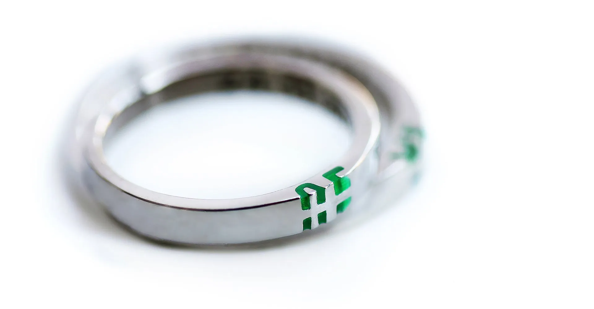 Handmade ring set with green initials