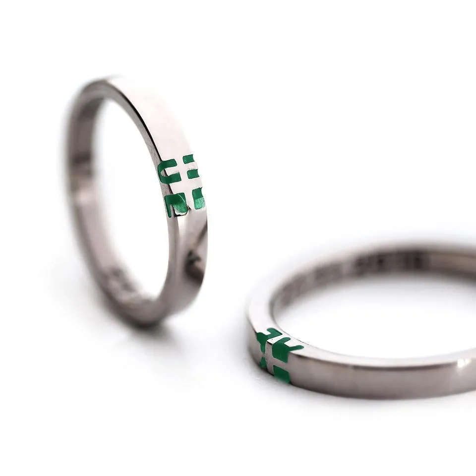Handmade ring set with green initials