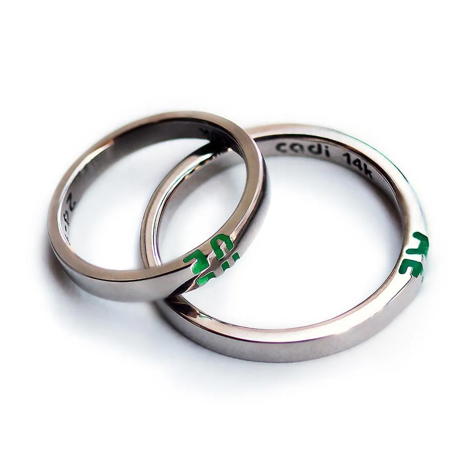 Handmade ring set with green initials