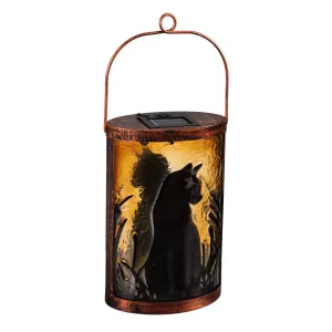 Handpainted Solar Glass Lantern, Cat,5.91"x3.74"x9.45"inches