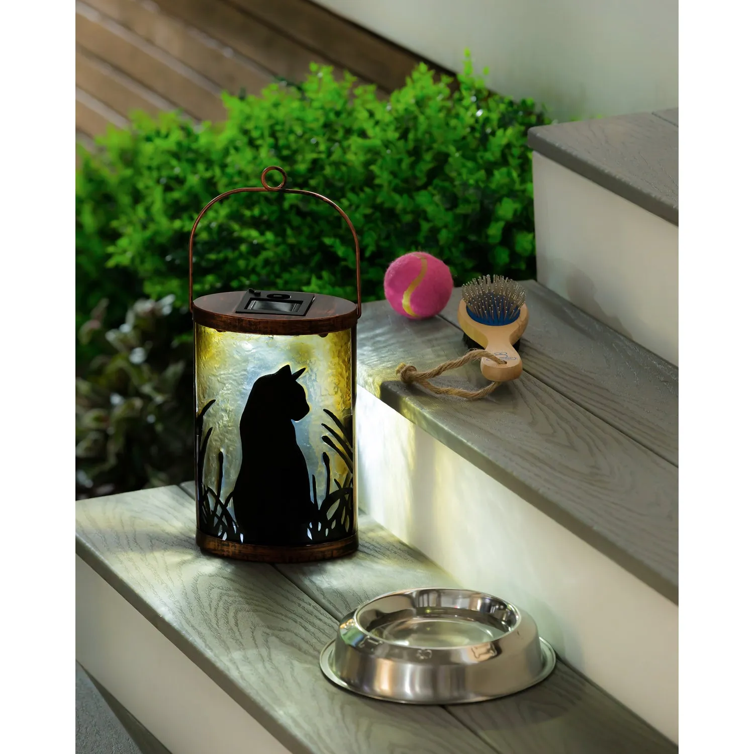 Handpainted Solar Glass Lantern, Cat,5.91"x3.74"x9.45"inches
