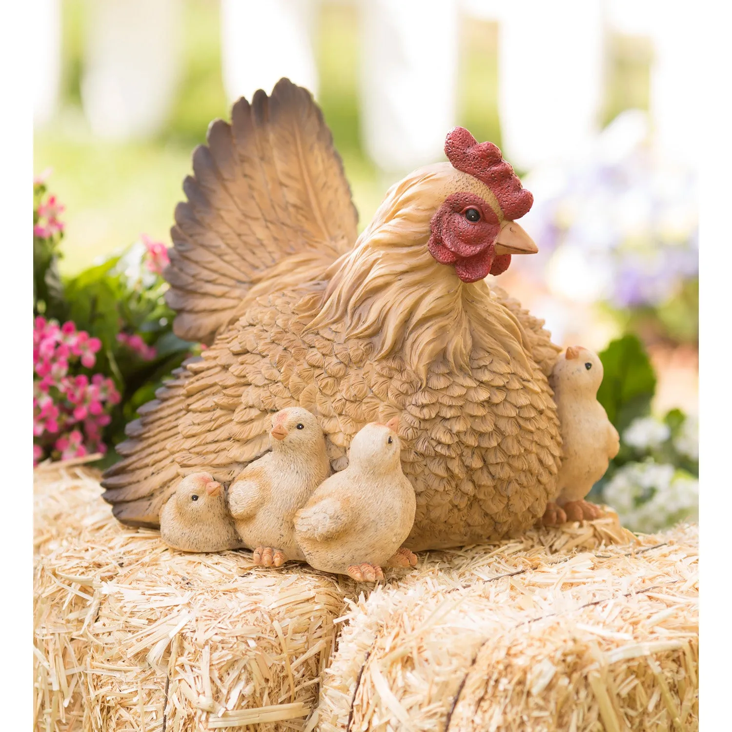 Hen with Chicks Garden Sculpture, 10.5"x9.5"x8.25"inches