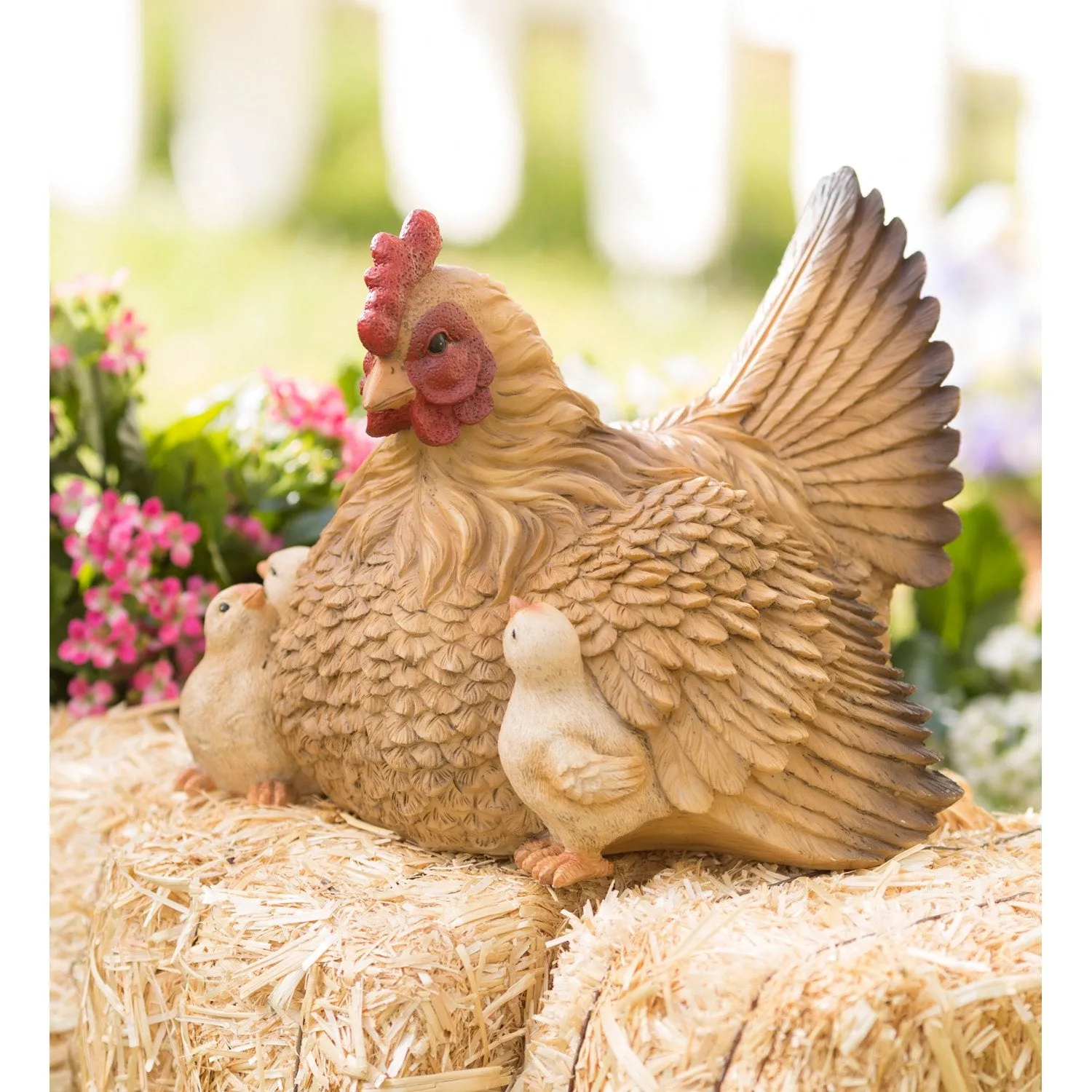 Hen with Chicks Garden Sculpture, 10.5"x9.5"x8.25"inches