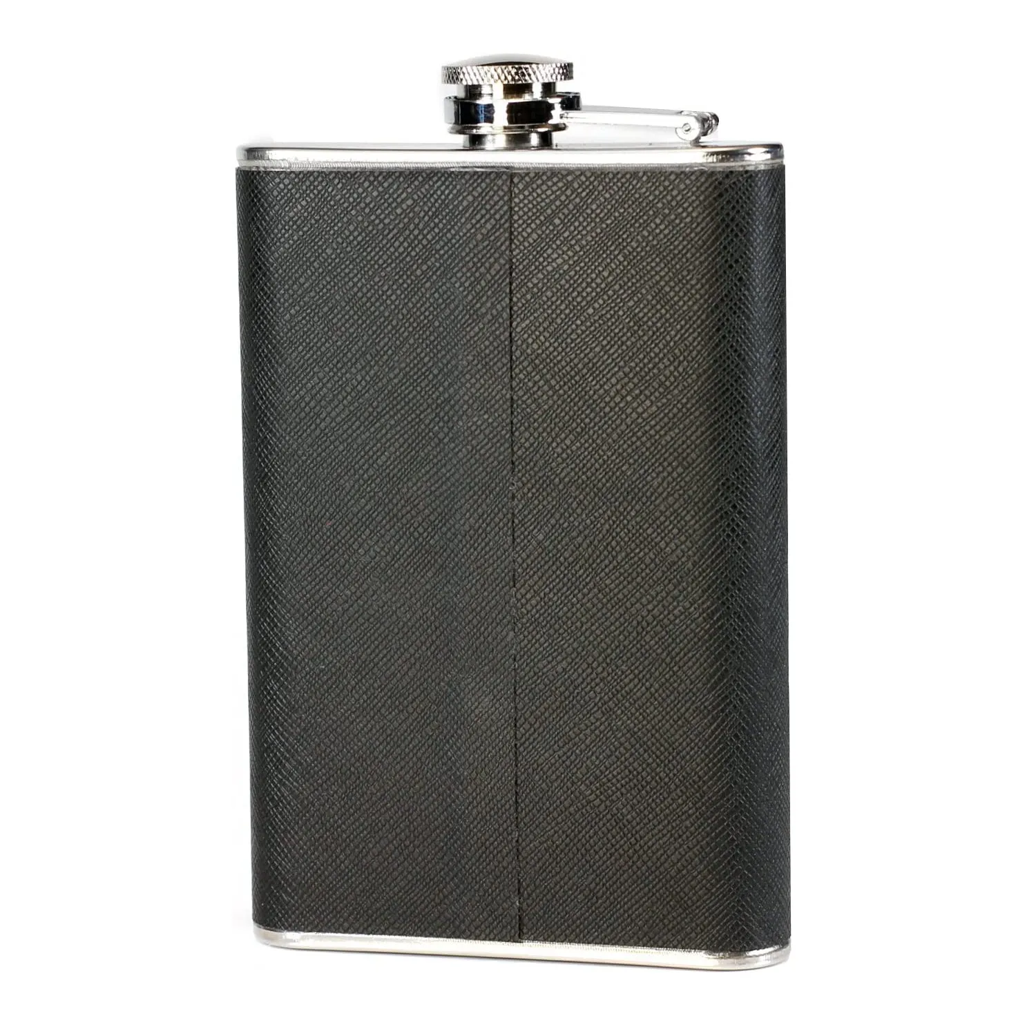 Hip Flask in Stainless Steel & Faux Leather with Built-in Collapsible 2 oz Cup -  8oz