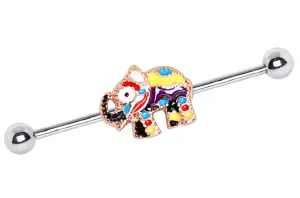 Industrial Barbell 316L Stainless Steel Festive Indian Elephant Multi Color
