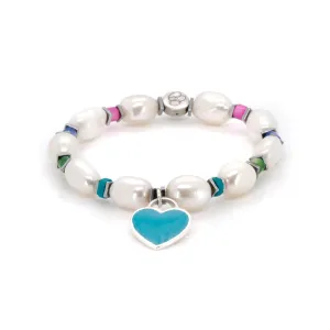 Inner Peace Blue Heart Charm Pearl Beaded Bracelet