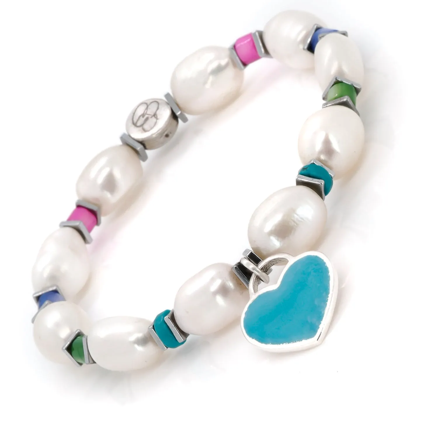 Inner Peace Blue Heart Charm Pearl Beaded Bracelet
