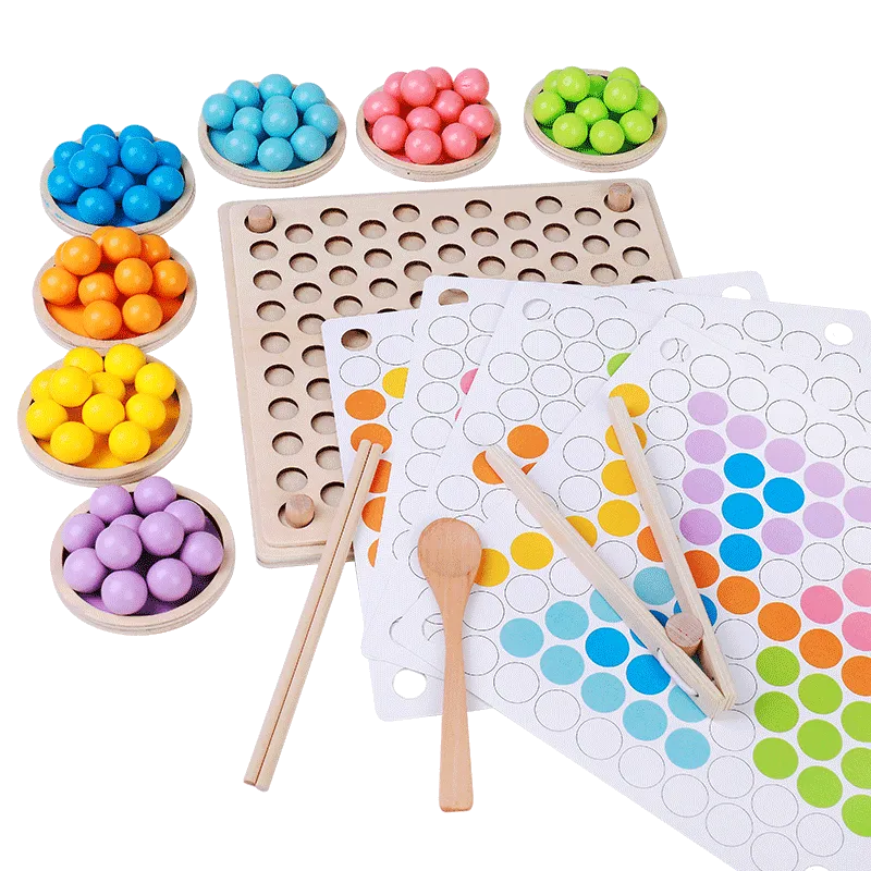 Interactive Color Sorting and Counting Wooden Beads Puzzle Board Game