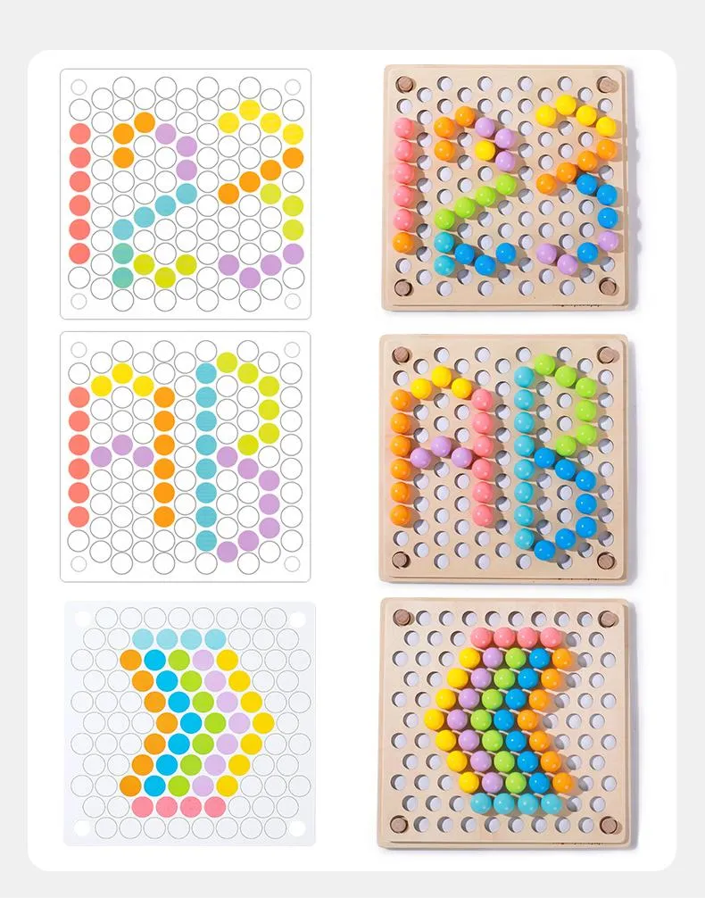 Interactive Color Sorting and Counting Wooden Beads Puzzle Board Game