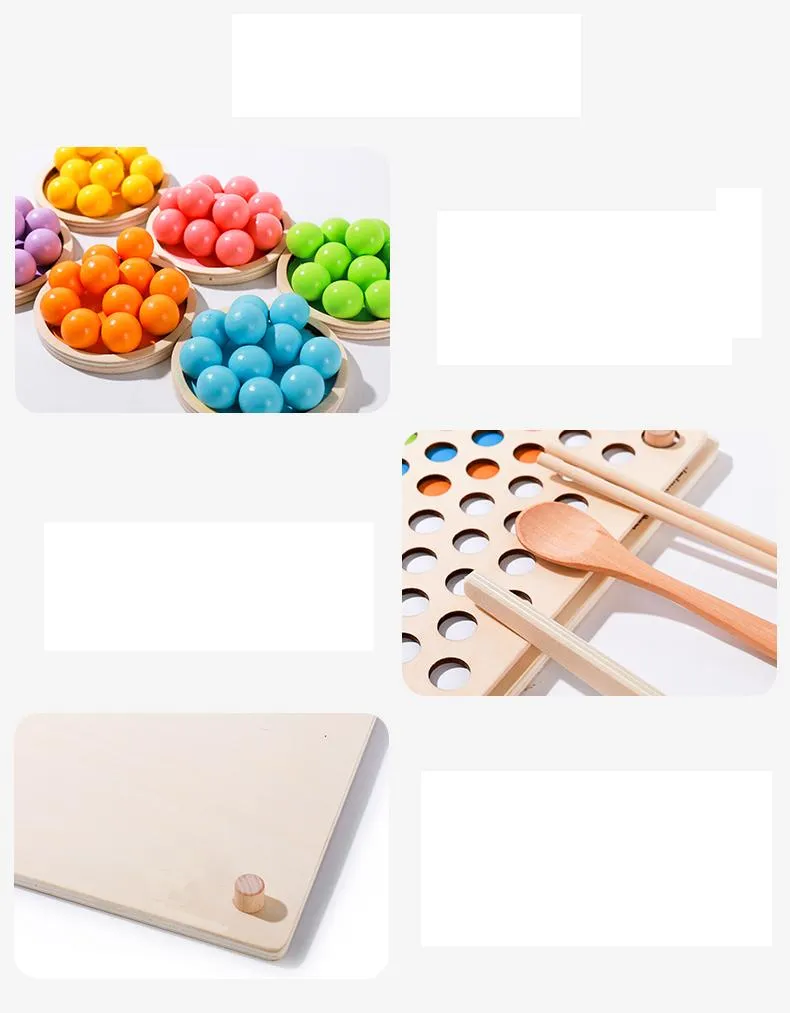 Interactive Color Sorting and Counting Wooden Beads Puzzle Board Game
