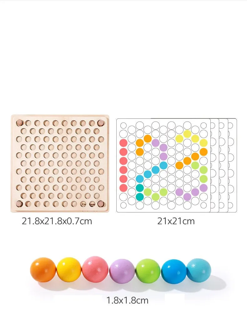 Interactive Color Sorting and Counting Wooden Beads Puzzle Board Game