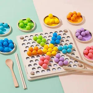 Interactive Color Sorting and Counting Wooden Beads Puzzle Board Game