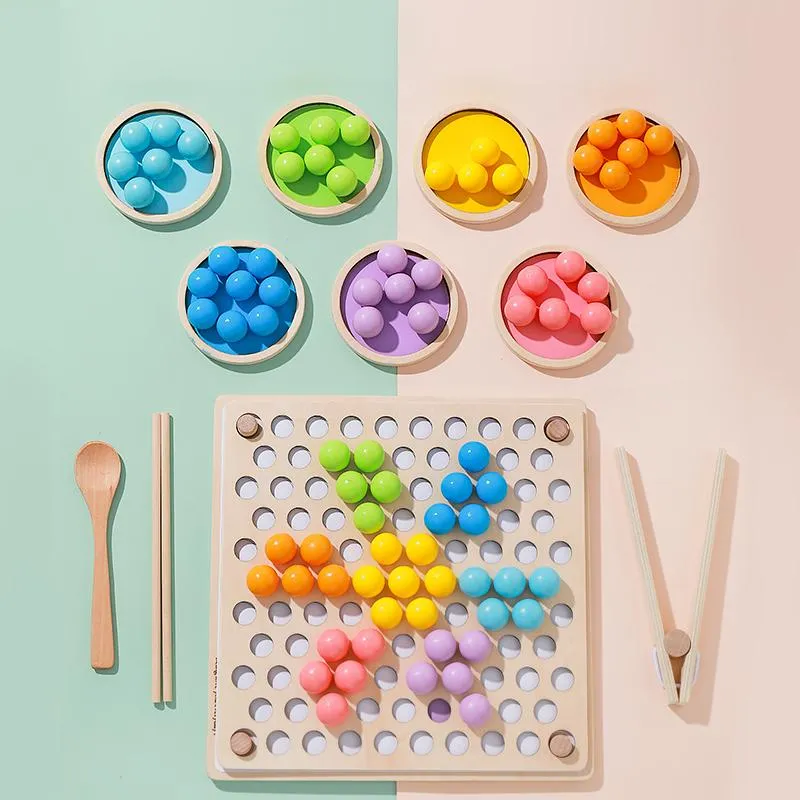 Interactive Color Sorting and Counting Wooden Beads Puzzle Board Game