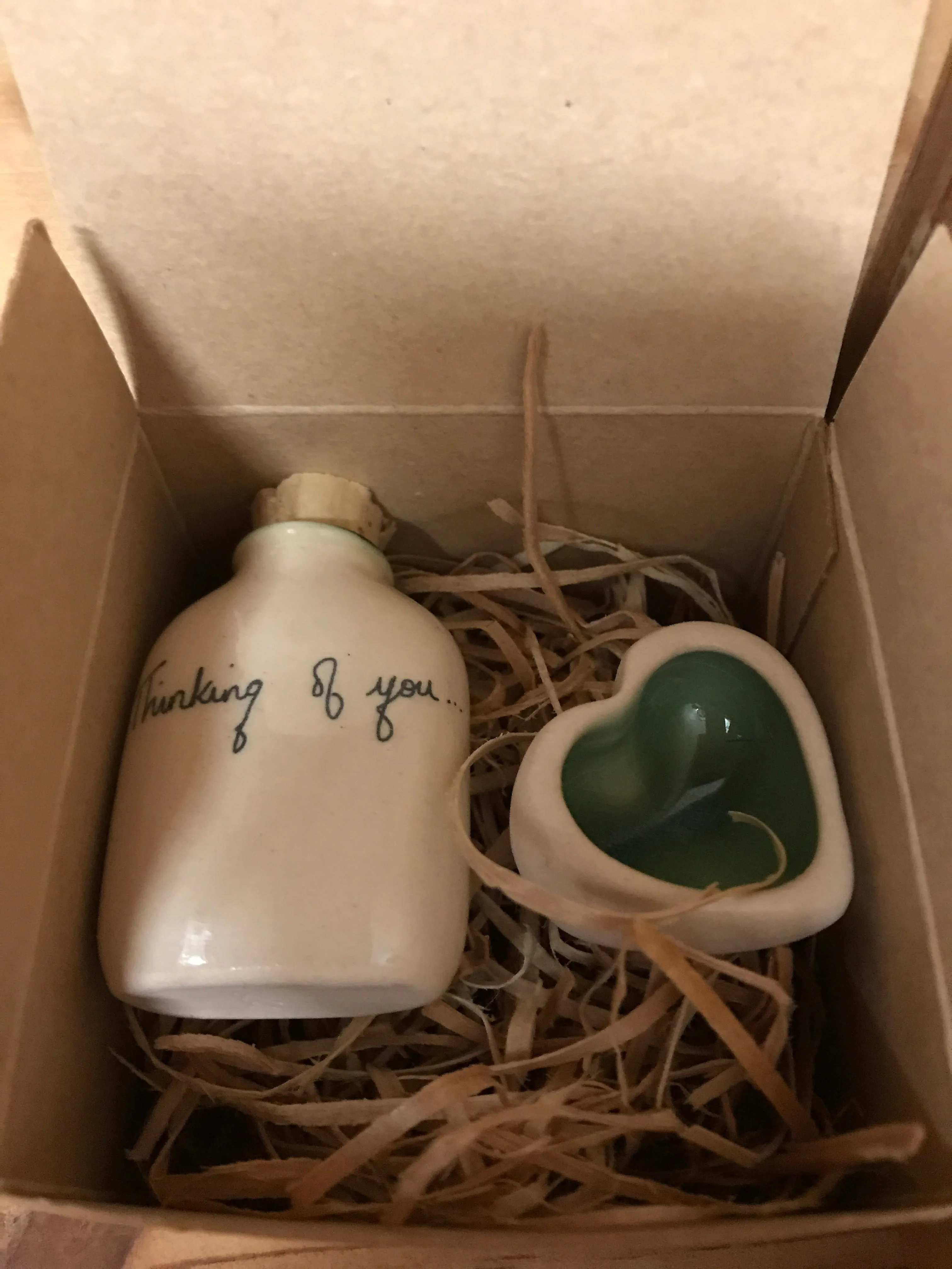 Irish Ceramic...Set of Heart Shaped Bowl and Tiny Bottle