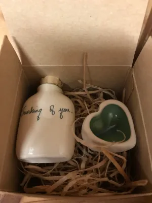 Irish Ceramic...Set of Heart Shaped Bowl and Tiny Bottle