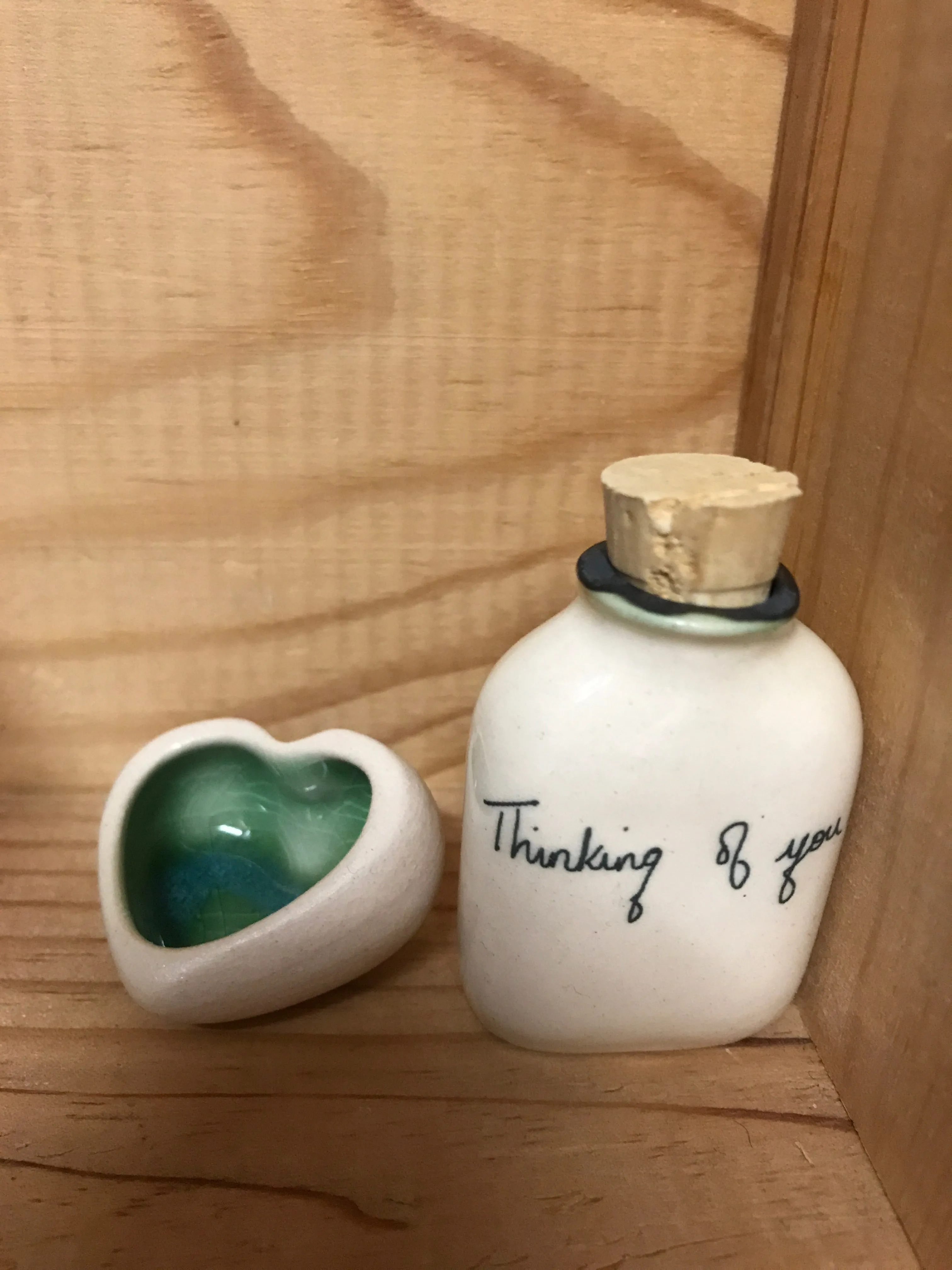 Irish Ceramic...Set of Heart Shaped Bowl and Tiny Bottle