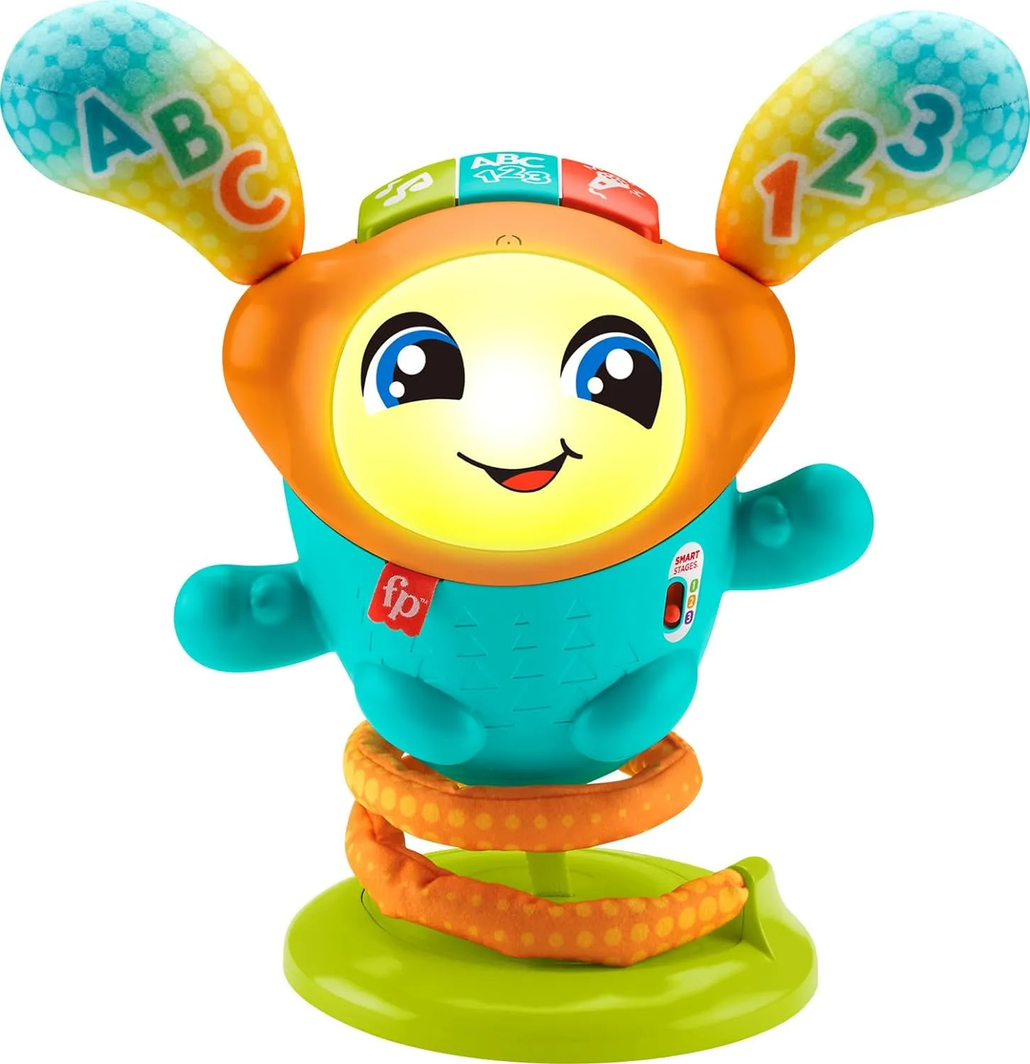 Item shows light use! Fisher-Price Baby & Toddler Learning Toy Dj Bouncin’ Beats with Music Lights & Bouncing Action for Ages 6  Months, Retails $63