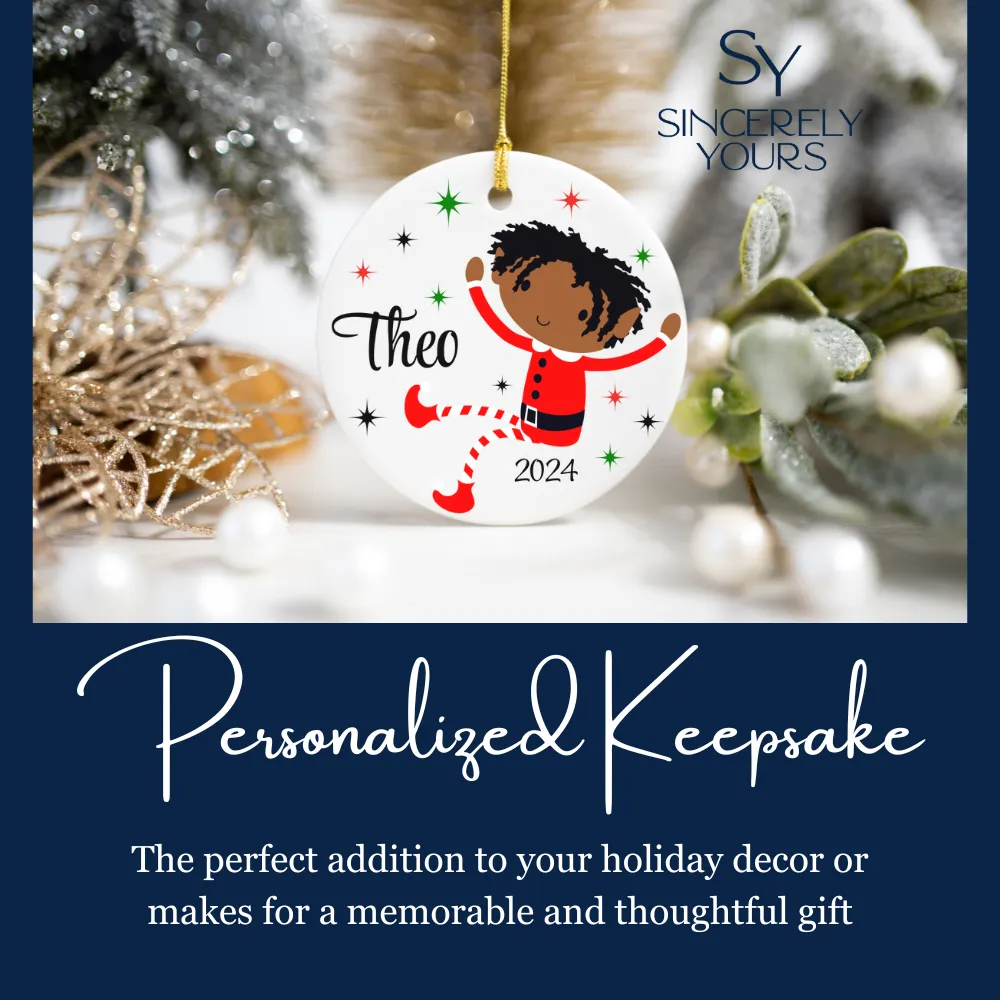 Joyful Elf Sitting - Keepsake Personalized Ornament