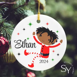 Joyful Elf Sitting - Keepsake Personalized Ornament