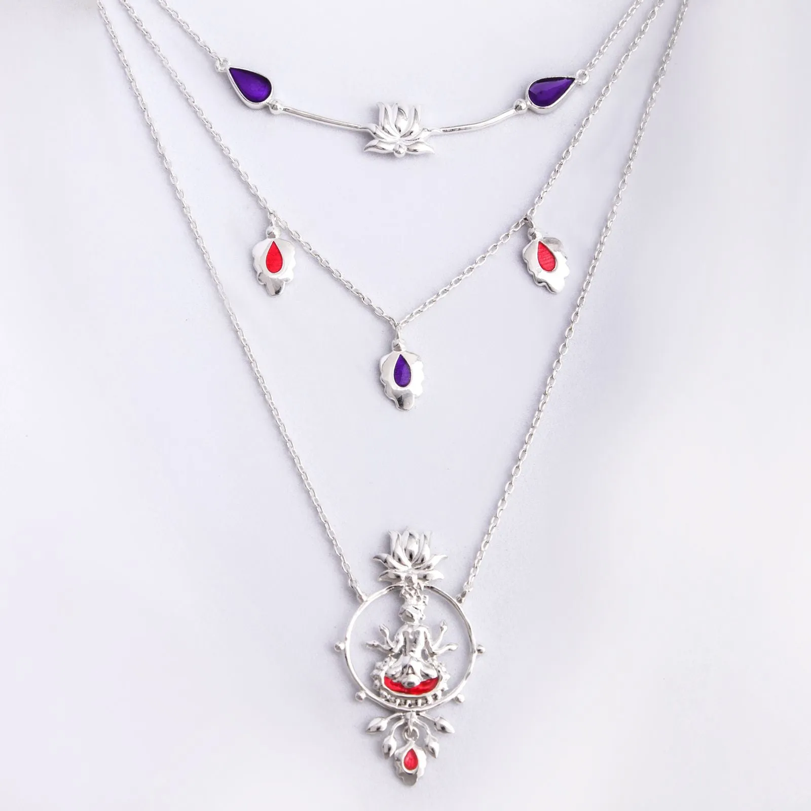 Krishna 3 Layer Silver Necklace By Moha
