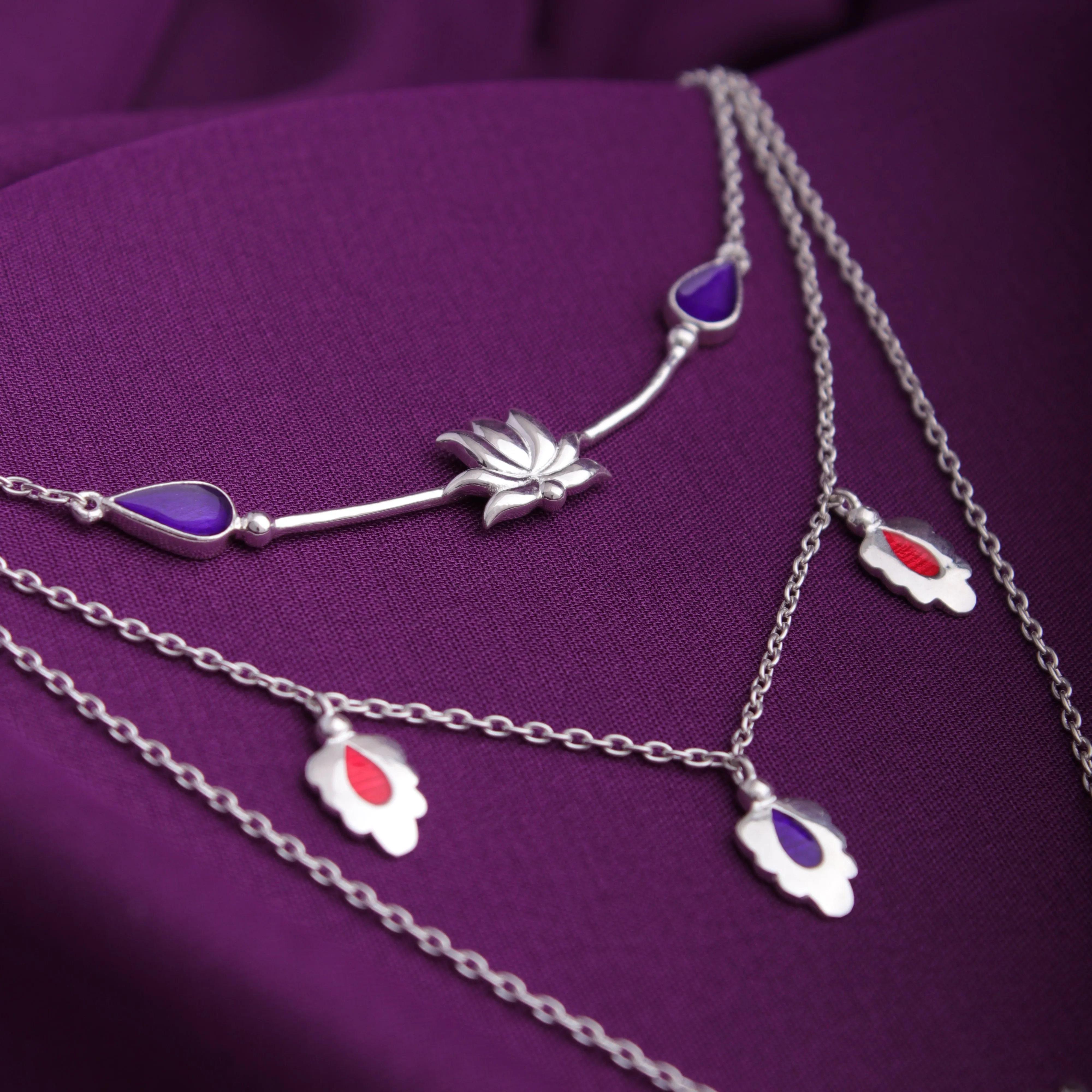 Krishna 3 Layer Silver Necklace By Moha