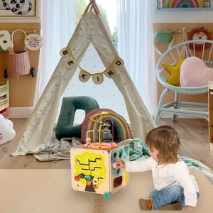 Large Deluxe Montessori Eco Wood Busy Board | Multi-Activity Cube | Activity Centres, Playsets & Tables | 1-3 years