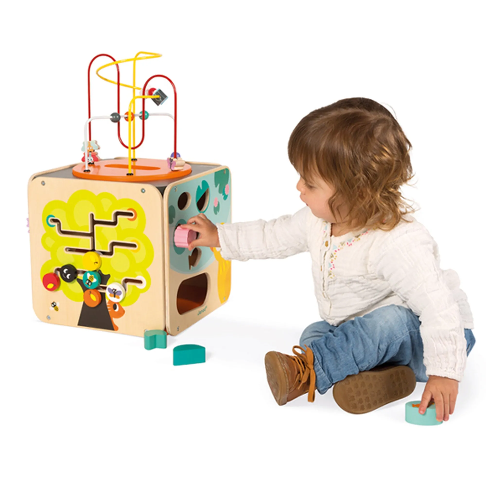 Large Deluxe Montessori Eco Wood Busy Board | Multi-Activity Cube | Activity Centres, Playsets & Tables | 1-3 years