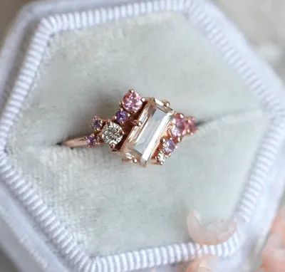 Lila Baguette Morganite Cluster Ring
