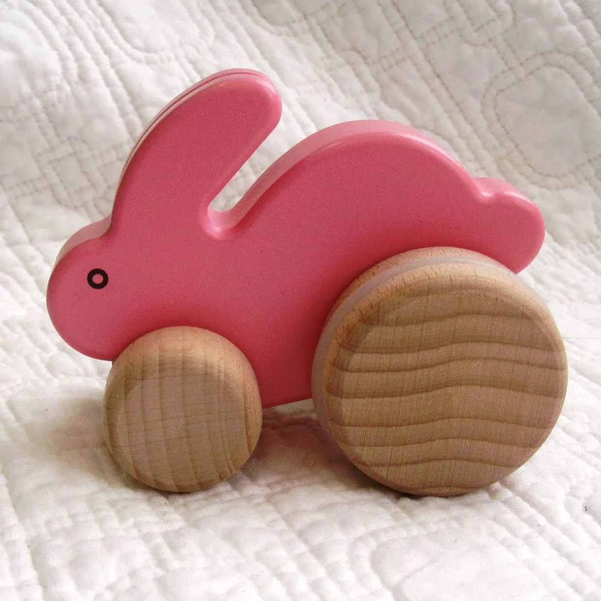 Little Pink Bunny Wooden Push Toy By BAJO, Ages 18 mo. 